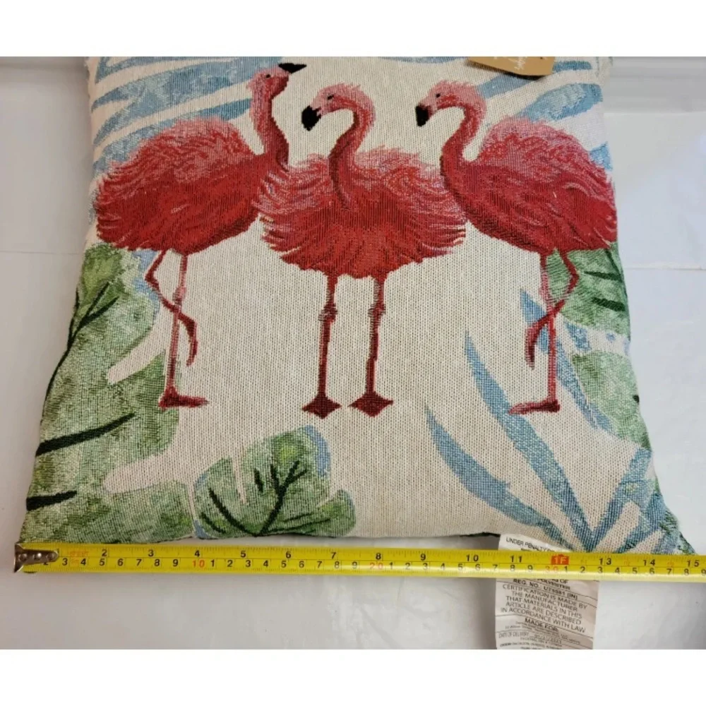 Willow Street Designs Flamingo Tapestry Throw Pillow 16” Square Summer Toss